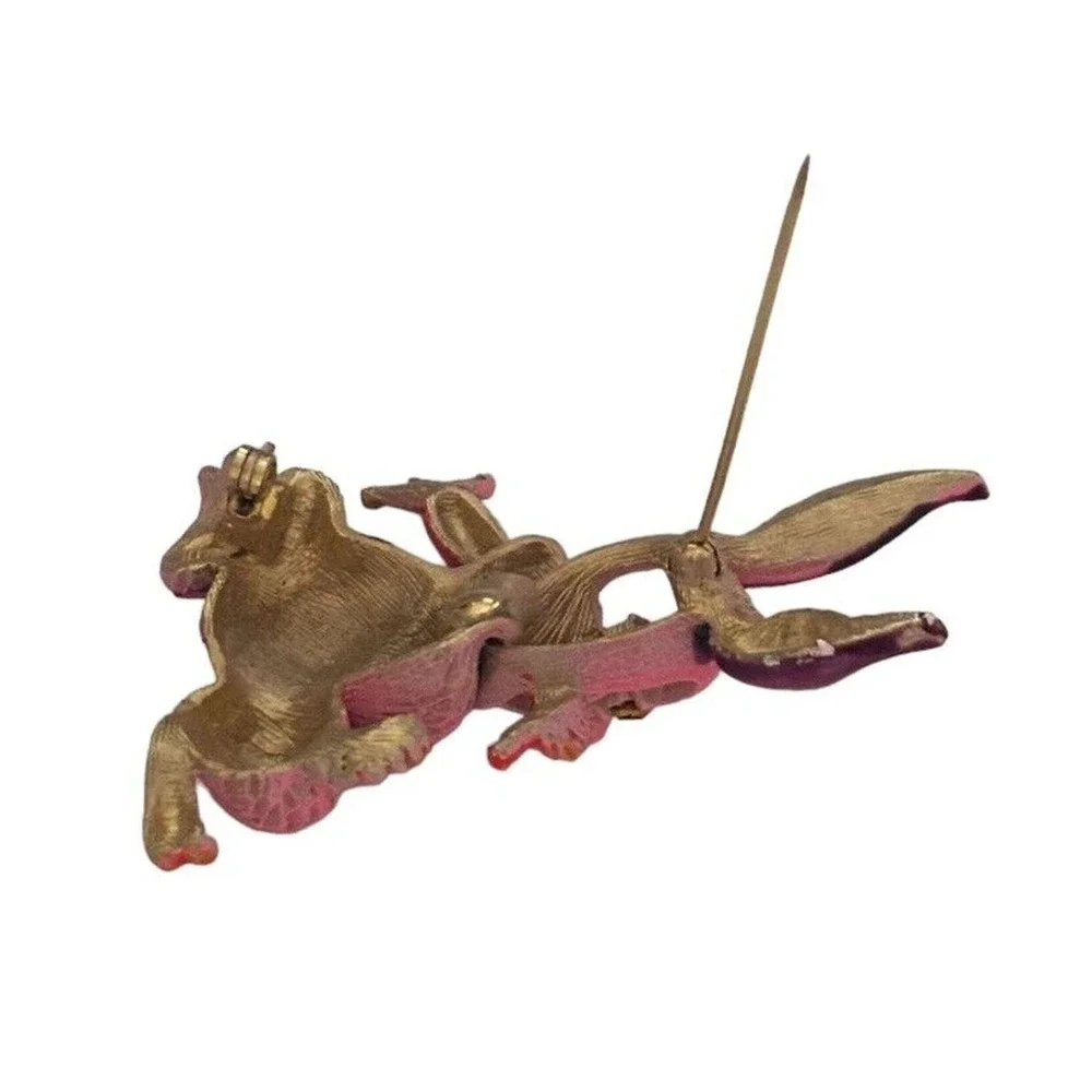 Hattie Carnegie Rabbit Brooch Whimsical Pin Pink Enamel Bunny Rabbit Unsigned
